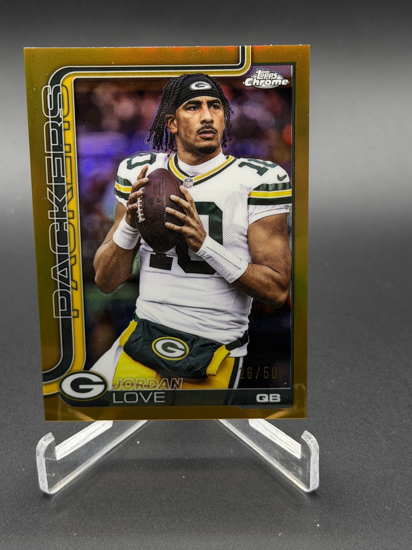 2025 Topps Chrome #109 Jordan Love Image Variation Gold Refractor #/50