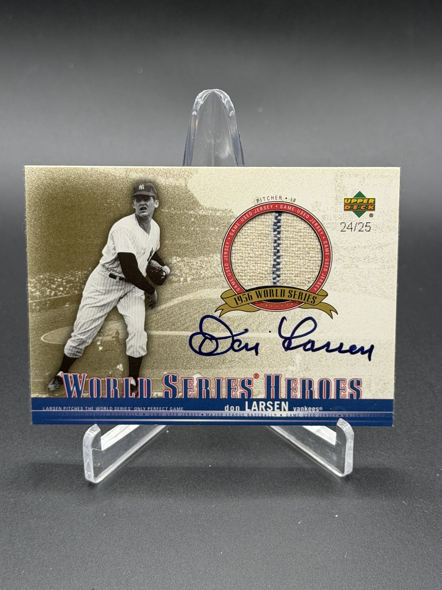 2002 Upper Deck Don Larsen Signed World Series Heroes Game-Used Memorabilia #/25