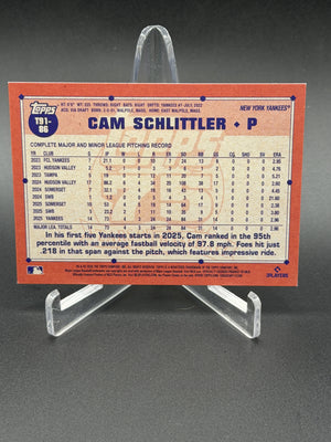 2026 Topps #T91-86 Cam Schlittler 1991 Topps Baseball 35th Anniversary Blue /150