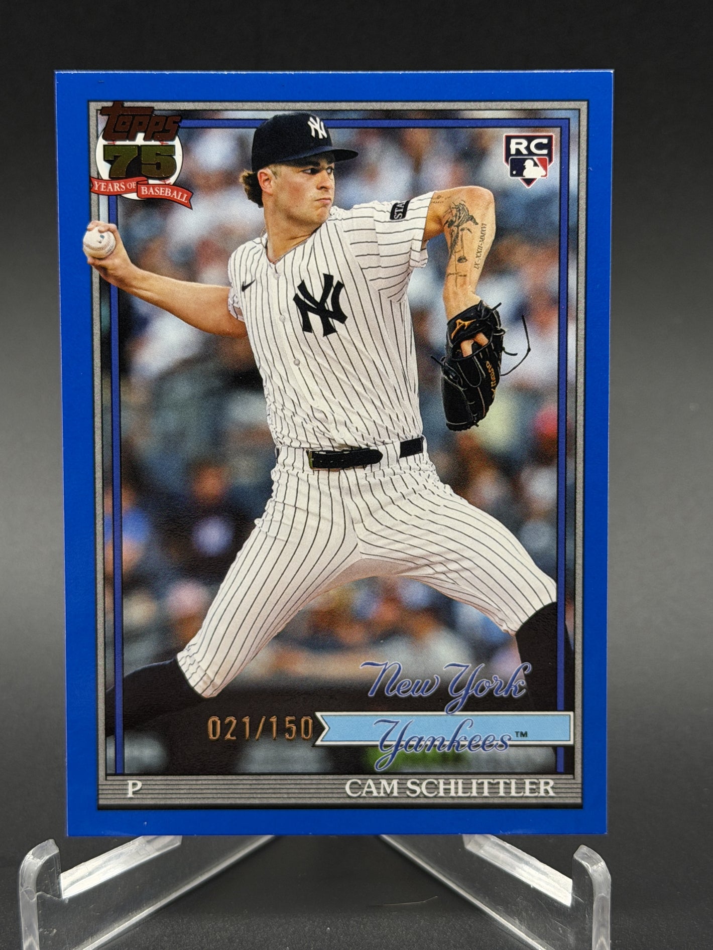 2026 Topps #T91-86 Cam Schlittler 1991 Topps Baseball 35th Anniversary Blue /150