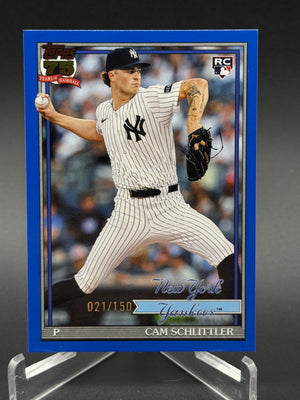 2026 Topps #T91-86 Cam Schlittler 1991 Topps Baseball 35th Anniversary Blue /150