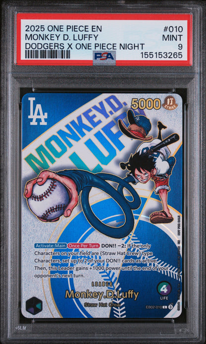 2025 One Piece Promo #EB02-010 Monkey.D.Luffy (Dodgers x ONE PIECE) PSA 9