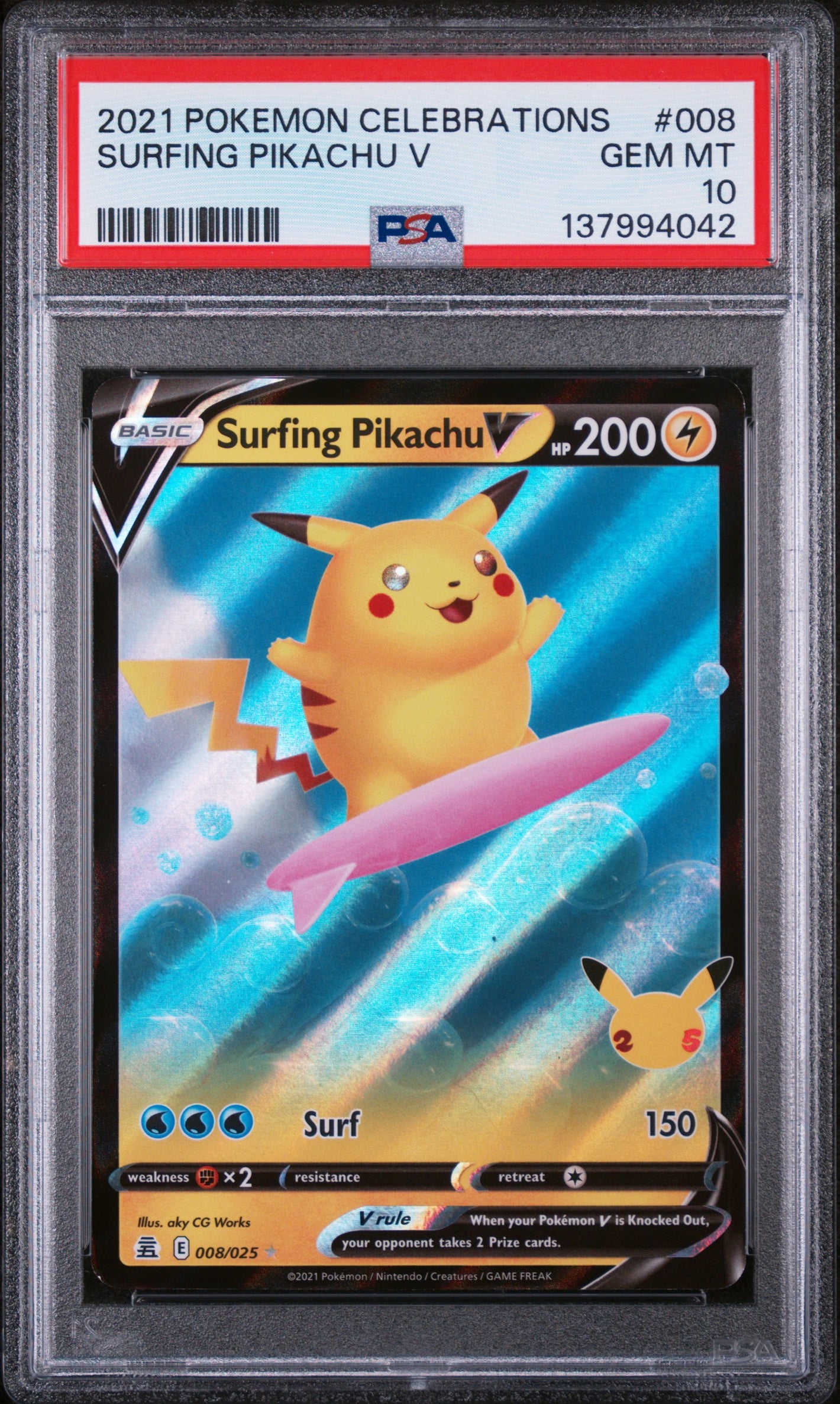 2021 Pokemon Celebrations #008 Surfing Pikachu V PSA 10 (042)