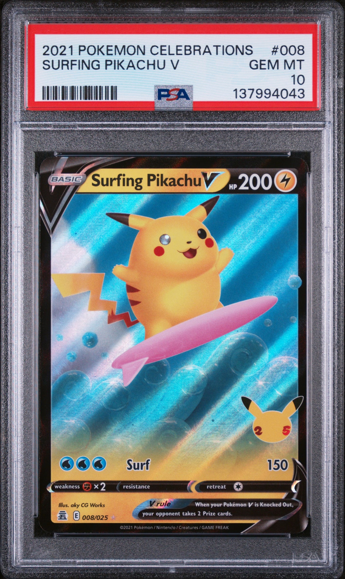 2021 Pokemon Celebrations #008 Surfing Pikachu V PSA 10 (043)