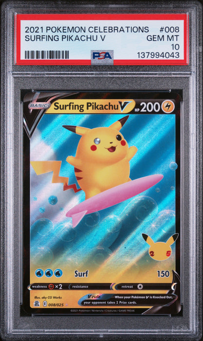 2021 Pokemon Celebrations #008 Surfing Pikachu V PSA 10 (043)