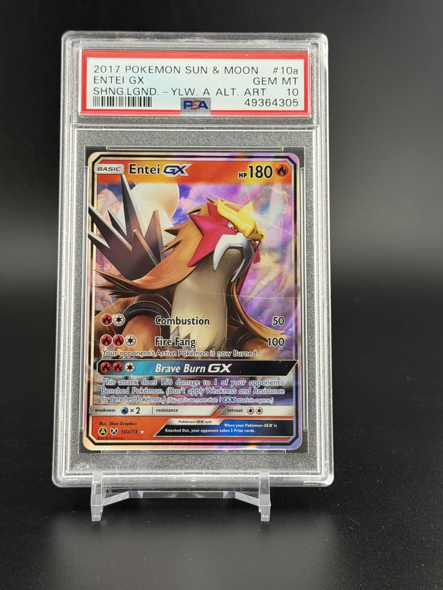 2017 Pokemon Shining Legends #10/73 Entei GX Alt Art PSA 10