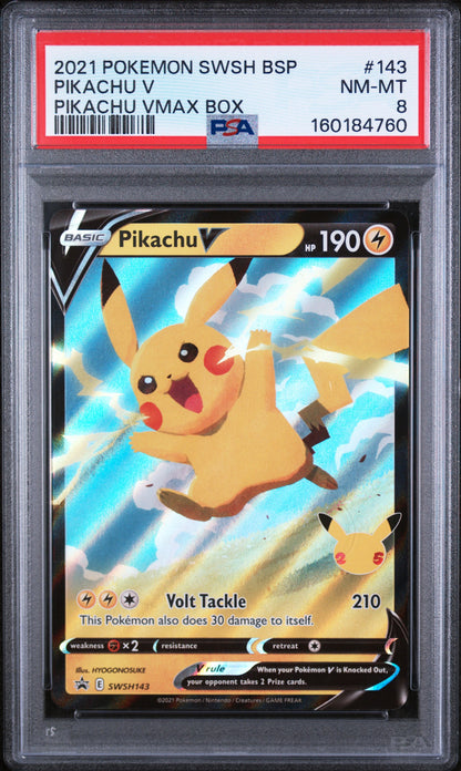 2021 Pokemon SWSH: Sword & Shield Promo Cards #SWSH143 Pikachu V PSA 8