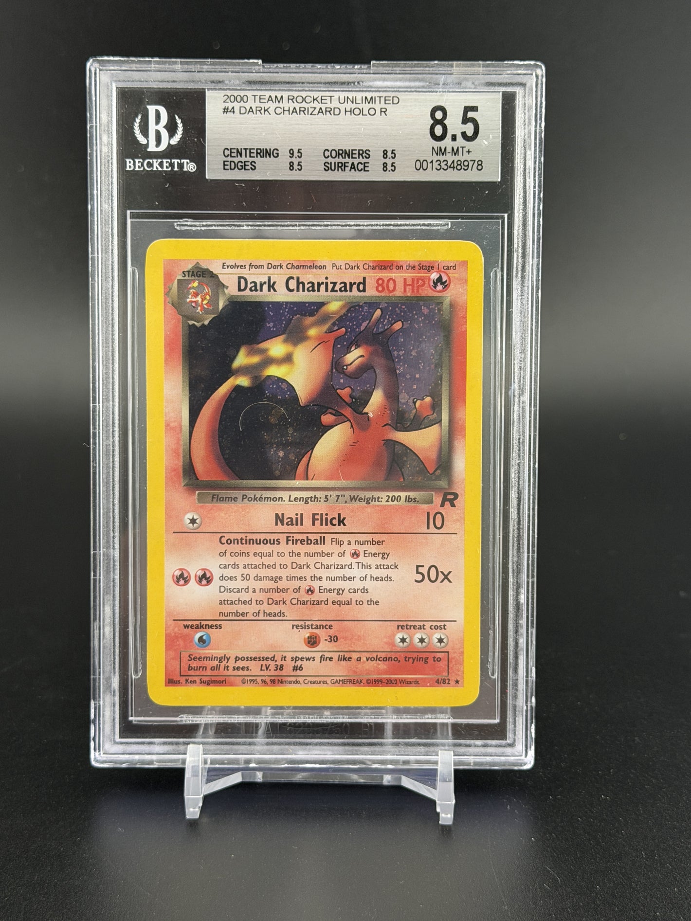 2000 Pokemon Team Rocket Unlimited #4 Dark Charizard Holo R BGS 8.5