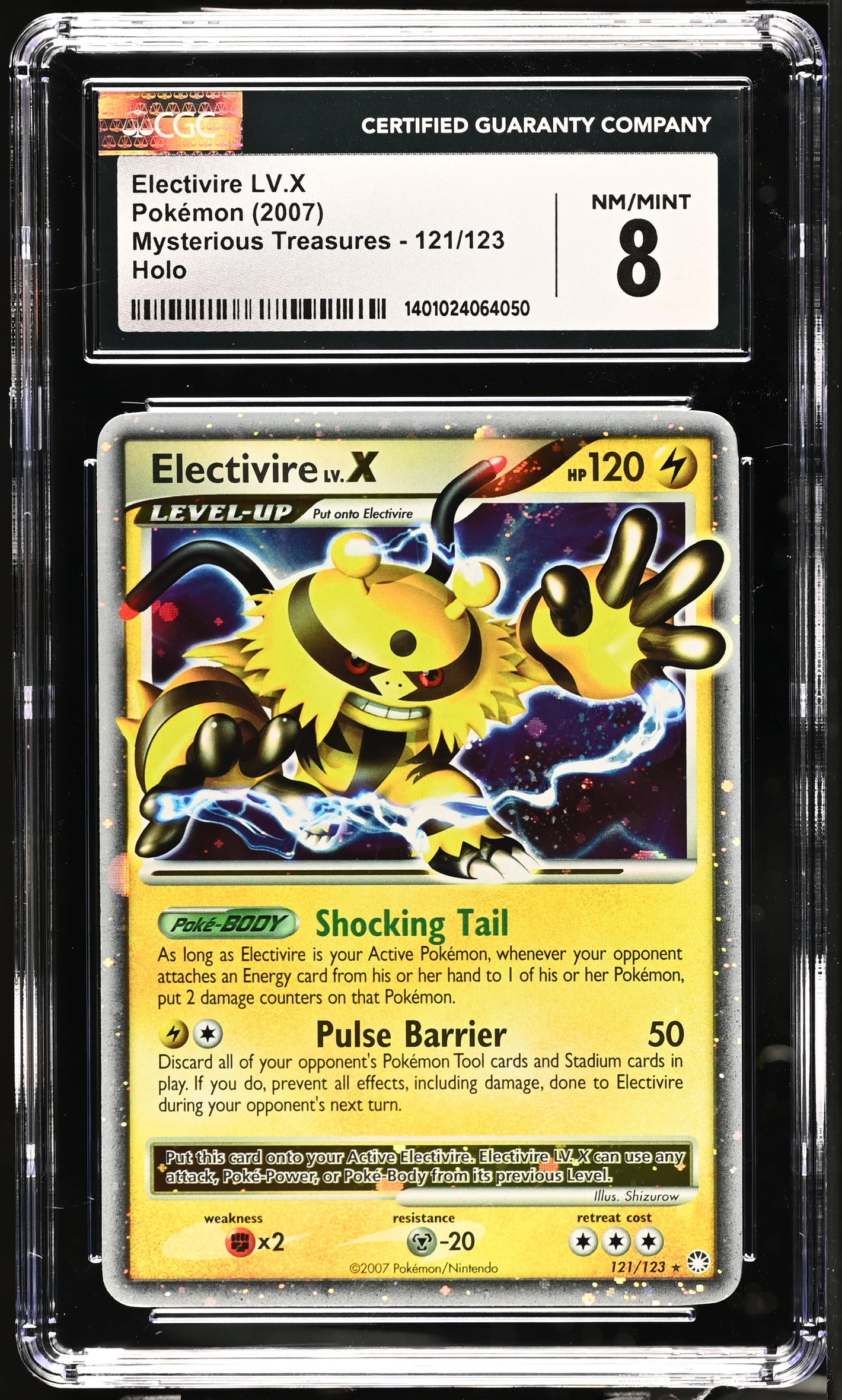 2007 Pokemon Mysterious Treasures #121/123 Electivire LV.X Holo CGC 8
