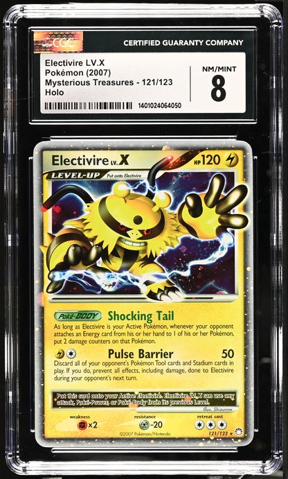 2007 Pokemon Mysterious Treasures #121/123 Electivire LV.X Holo CGC 8