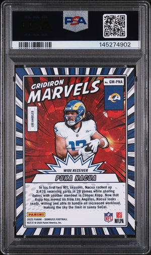 2025 Donruss #GM-PNA Puka Nacua Gridiron Marvels Gold /10 PSA 9
