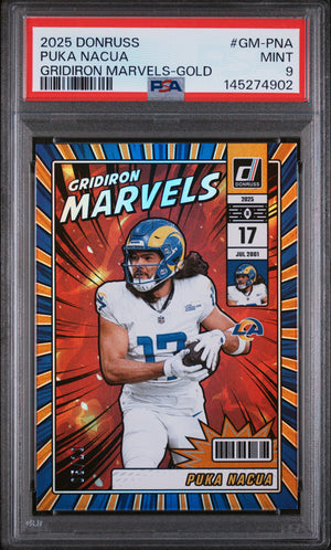 2025 Donruss #GM-PNA Puka Nacua Gridiron Marvels Gold /10 PSA 9