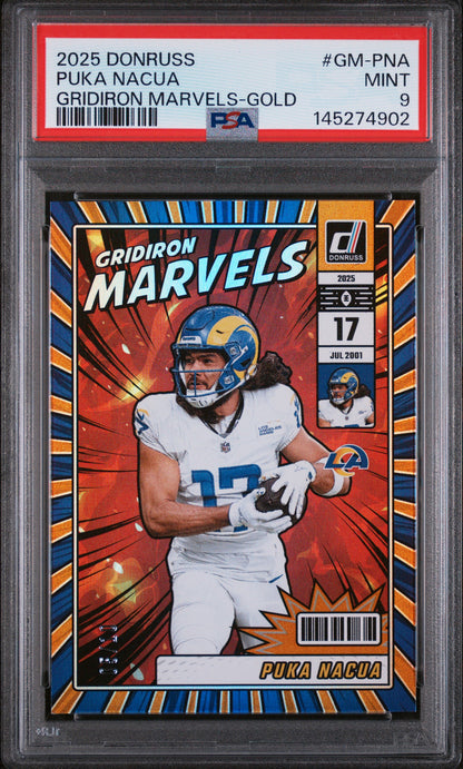 2025 Donruss #GM-PNA Puka Nacua Gridiron Marvels Gold /10 PSA 9