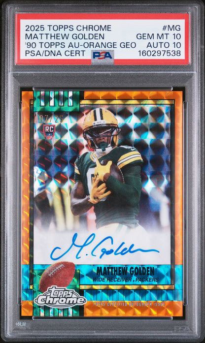 2025 Topps Chrome Matthew Golden 1990 Orange Geometric Auto /25 PSA 10