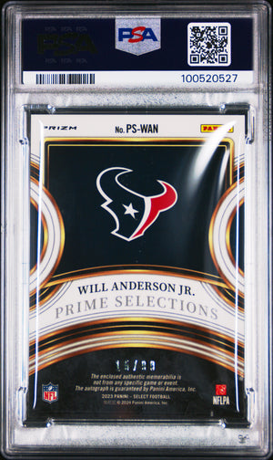2023 Panini Select Will Anderson Jr. Prime Selections Signatures /99 PSA 9