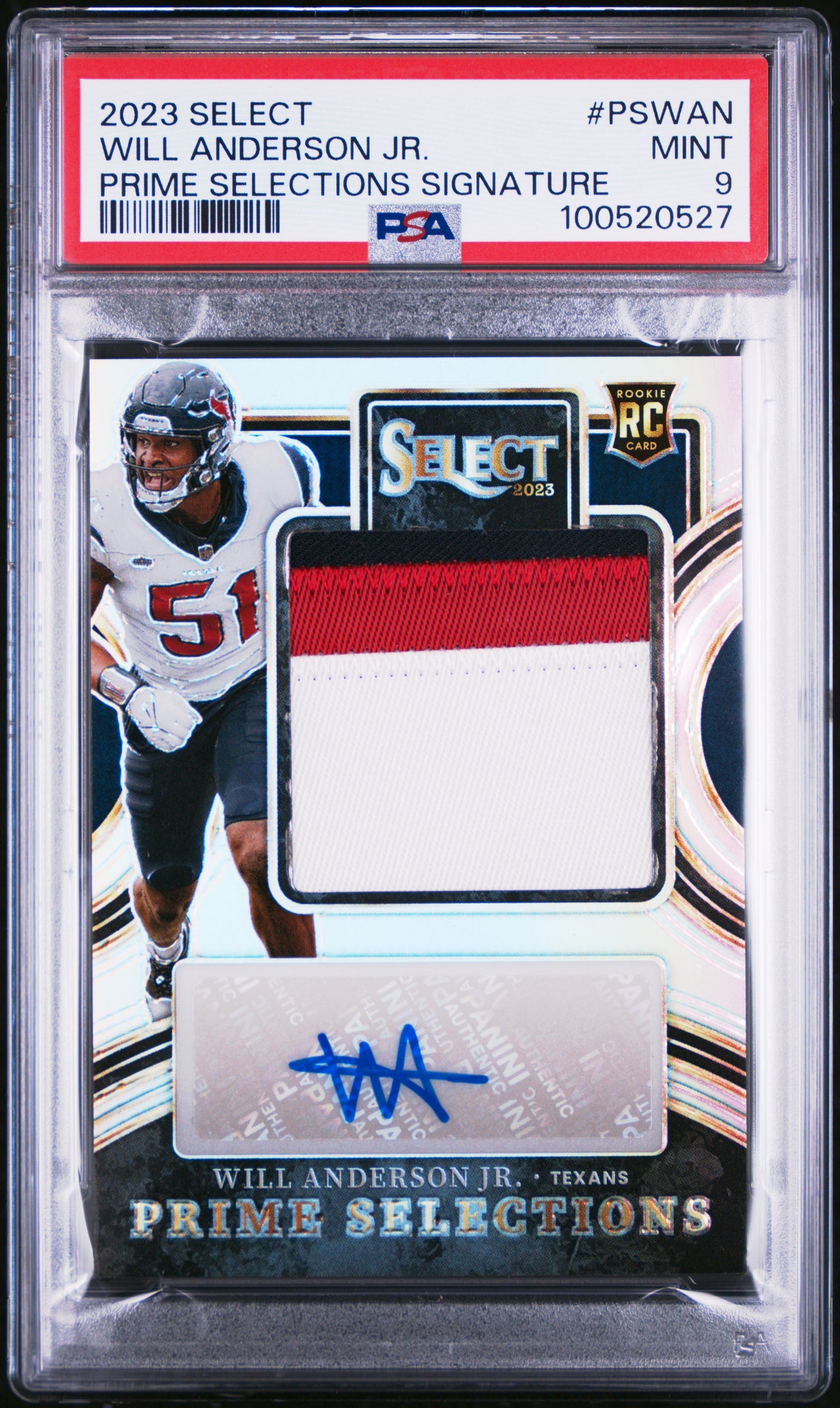2023 Panini Select Will Anderson Jr. Prime Selections Signatures /99 PSA 9