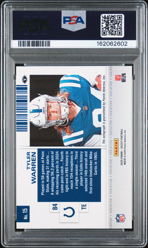 2025 Select #15 Tyler Warren Contenders Rookie Variation Ticket RPS PSA 10