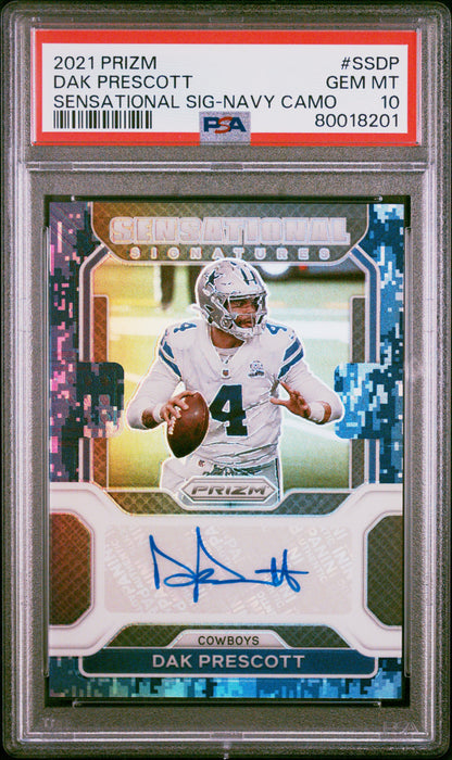 2021 Prizm #SS-DP Dak Prescott Sensational Signatures Navy Camo #/25 PSA 10
