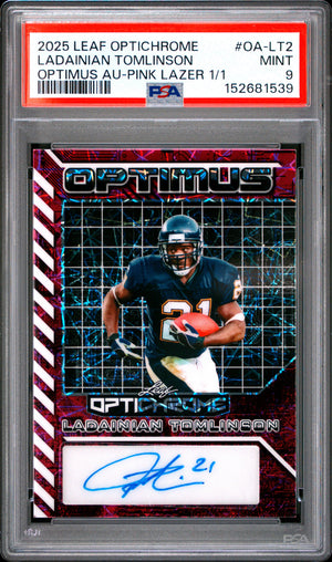 2025 Leaf Optichrome LaDainian Tomlinson Optimus Auto Lazer Pink 1/1 PSA 9