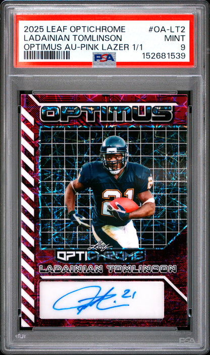 2025 Leaf Optichrome LaDainian Tomlinson Optimus Auto Lazer Pink 1/1 PSA 9