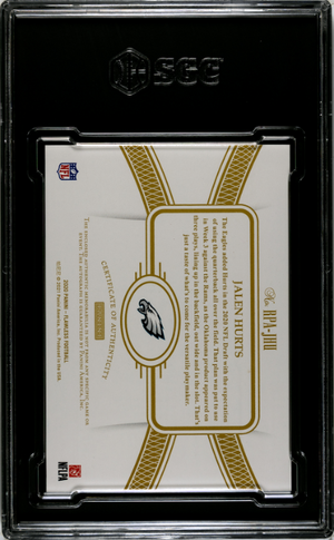 2020 Panini Flawless #RPA-JHU Jalen Hurts Rookie Patch Autographs /25 SGC 9.5