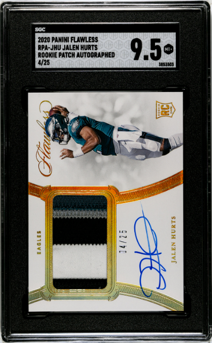 2020 Panini Flawless #RPA-JHU Jalen Hurts Rookie Patch Autographs /25 SGC 9.5