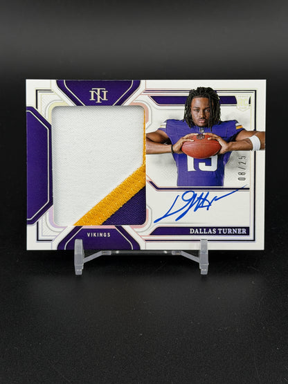 2025 National Treasures Dallas Turner Rookie Material Holo Silver Auto /25