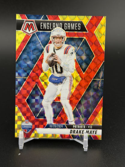 2025 Panini Mosaic #258 Drake Maye Mosaic Choice Red & Yellow #/89