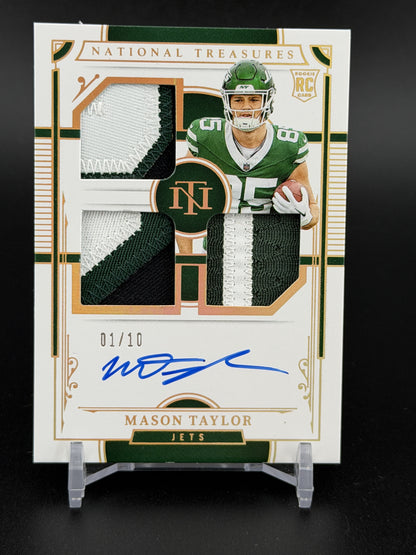 2025 National Treasures Mason Taylor Rookie Material Auto Triple Gold /10