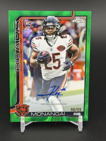 2025 Topps Chrome #RA-KYM Kyle Monangai Rookie Auto Green Lava Refractor /99