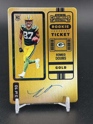 2022 Contenders #132 Romeo Doubs Rookie Gold Ticket Auto /10