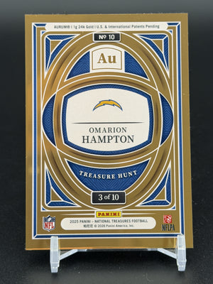 2025 Panini National Treasures #10 Omarion Hampton Treasure Hunt Gold #/10