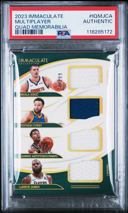 2023 Immaculate Curry Giannis LeBron Jokic Game Used Jersey /99 PSA Authentic