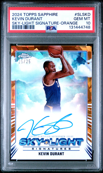 2024-25 Topps Chrome Sapphire Kevin Durant Sky-Light Auto Orange 25 /25 PSA 10