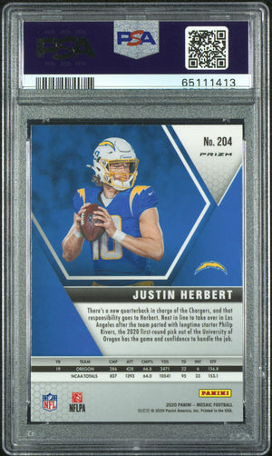 2020 Panini Mosaic #204 Justin Herbert Prizm Green PSA 9