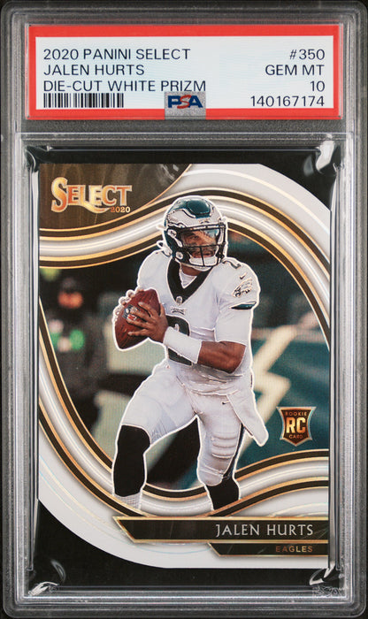 2020 Panini Select #350 Jalen Hurts White Prizm Die Cut PSA 10