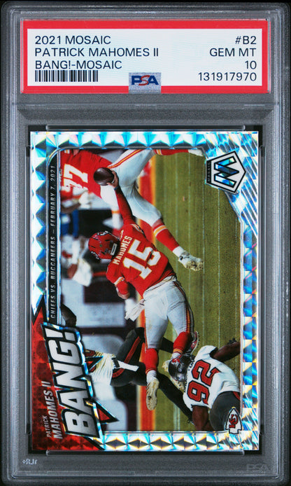 2021 Panini Mosaic #B-2 Patrick Mahomes II Bang! Mosaic PSA 10