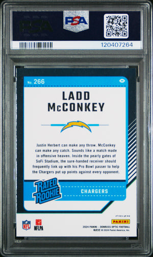 2024 Donruss Optic #266 Ladd McConkey Blue Glitter PSA 10
