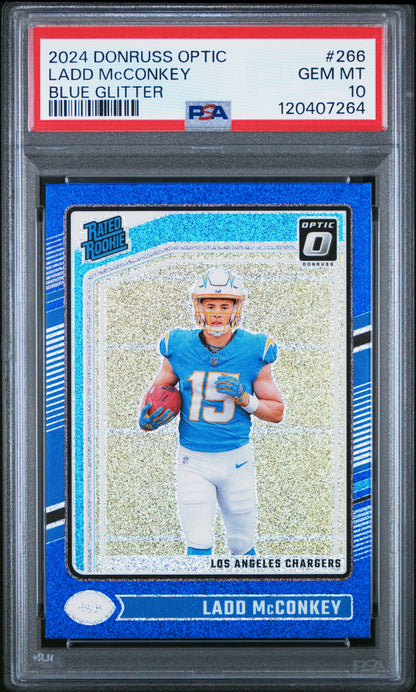 2024 Donruss Optic #266 Ladd McConkey Blue Glitter PSA 10