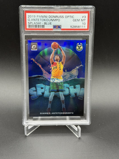 2019-20 Donruss Optic #3 Giannis Antetokounmpo Splash! Blue #/85 PSA 10