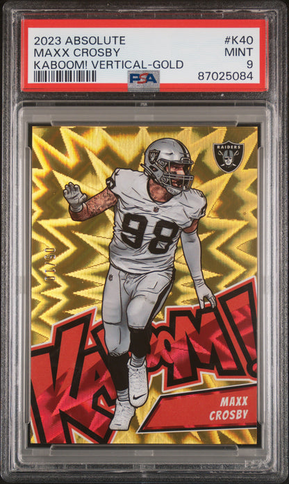 2023 Panini Absolute #K40 Maxx Crosby Kaboom Vertical Gold #/10 PSA 9