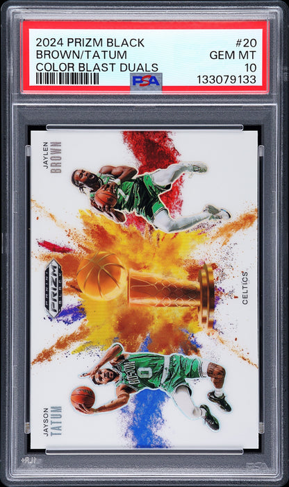 2024-25 Prizm Black #20 Jaylen Brown / Jayson Tatum Color Blast Duals PSA 10