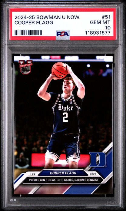 2024-25 Bowman U Now #51 Cooper Flagg PSA 10