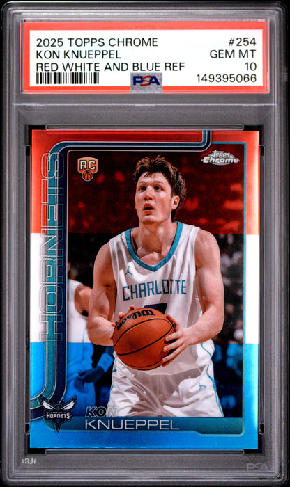 2025-26 Topps Chrome #254 Kon Knueppel Red White and Blue RC Refractor PSA 10