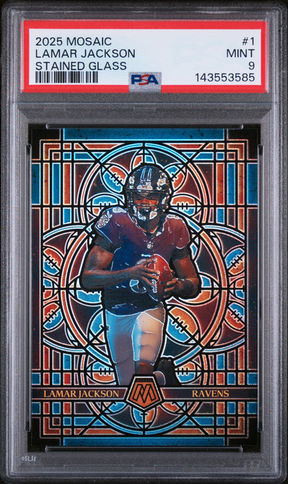 2025 Panini Mosaic #1 Lamar Jackson Stained Glass PSA 9