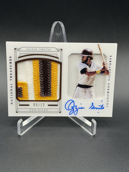 2019 National Treasures #SS-OZ Ozzie Smith Shadowbox Signatures Purple /12