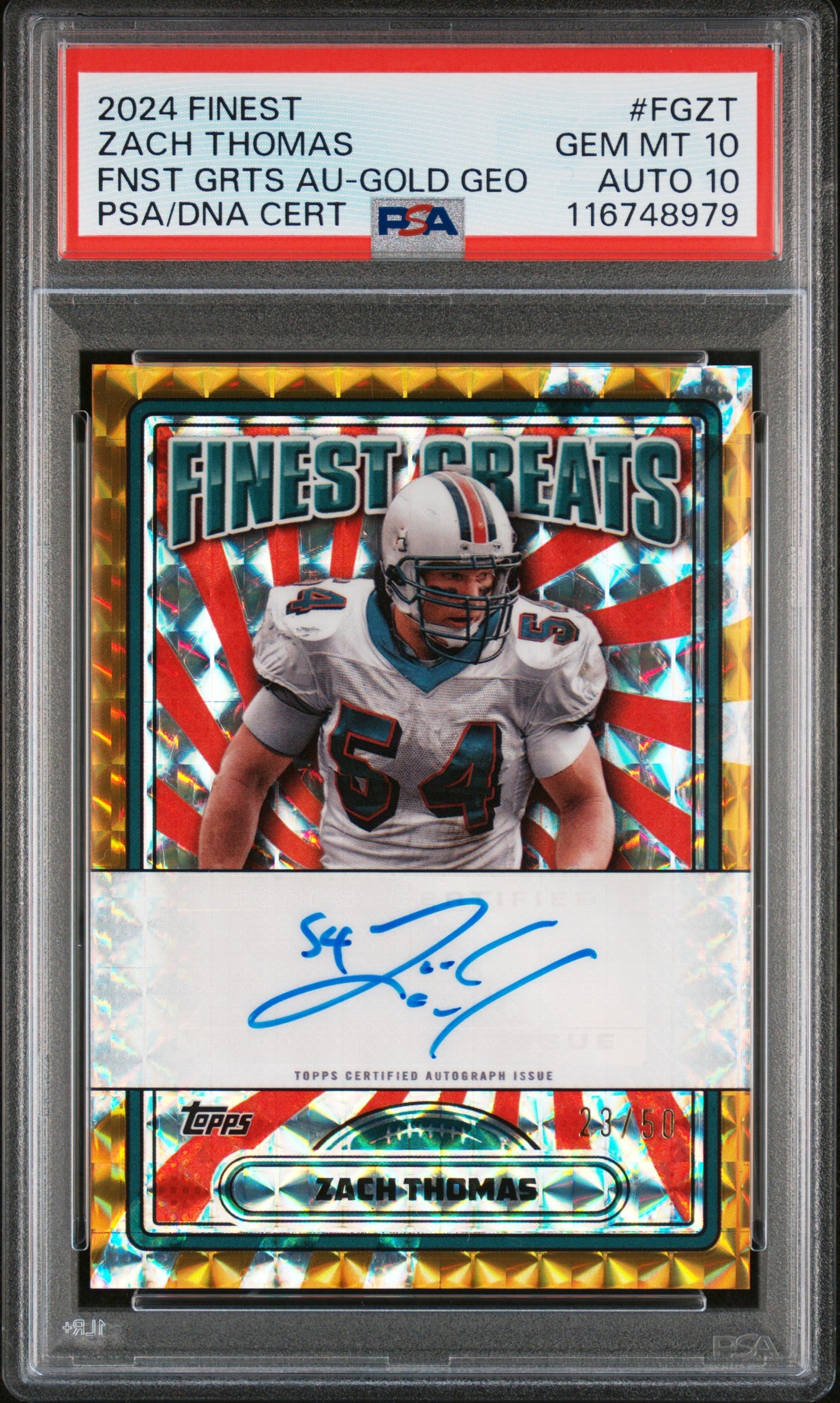2024 Topps Finest #FG-ZT Zach Thomas Greats Auto Gold Geometric /50 PSA 10