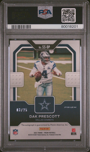 2021 Panini Prizm Dak Prescott Sensational Signatures Navy Camo /25 PSA 10