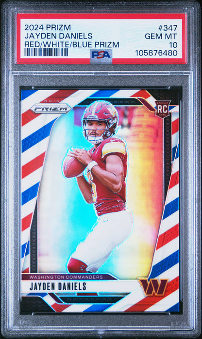 2024 Panini Prizm #347 Jayden Daniels Rookie RC Red White and Blue PSA 10