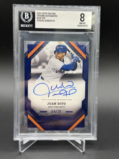 2025 Topps Tier One #T1A-JSO Juan Soto Auto Blue Foil /20 BGS 8